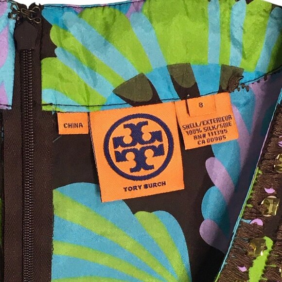 Tory Burch Silk  Blouse  Sleeveless Tank Size 8 Floral Tropical Vibrant - Picture 6 of 7